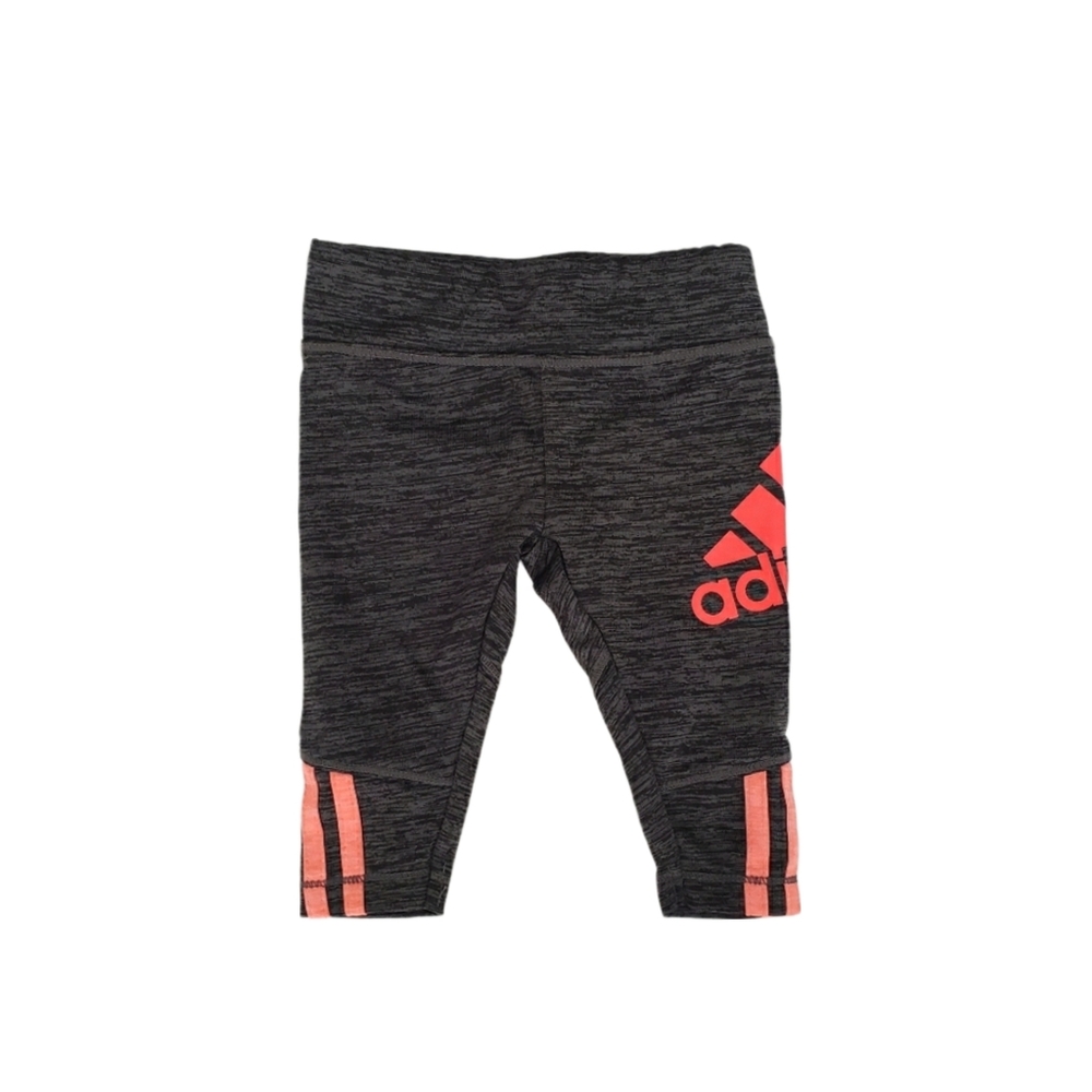 Adidas 3 Months Baby Girl Grey and Neon Coral Striped Logo Sporty Leggings